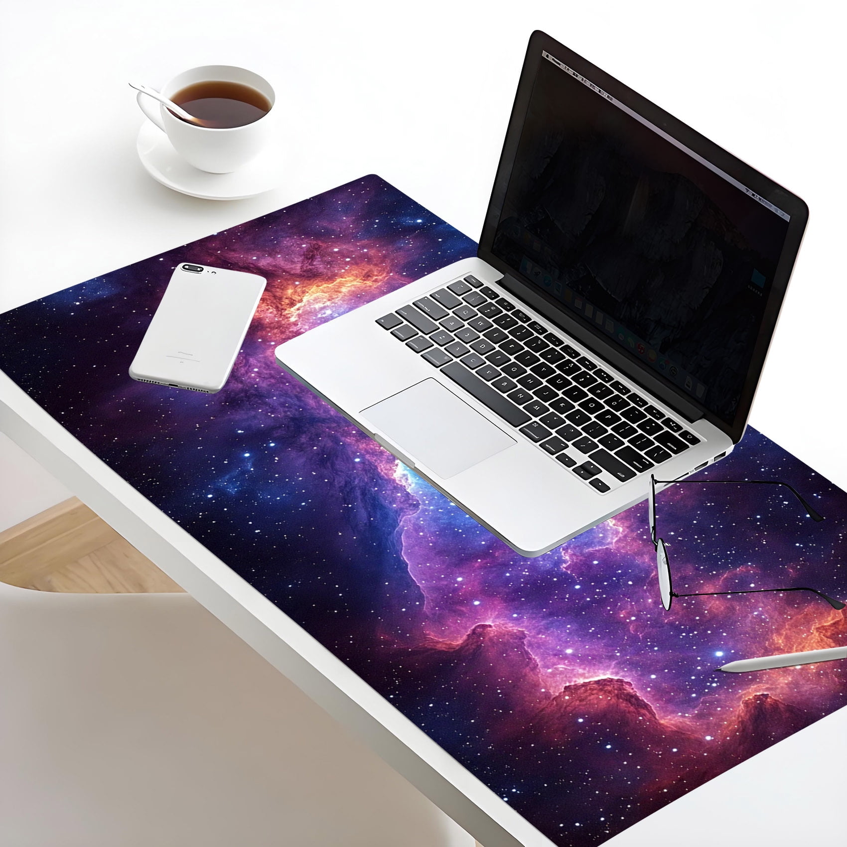 NEONWE Starry Night Gaming Mouse Pad Purple Cloud Red Sky Stars Fantastic Large Desktop Mouse Pad with Stitched Edges Non-slip Rubber for Work Game Office Home, 3mm Thick, 31.5 X 15.75 Inch