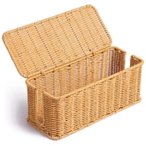 LazySpin 1 Pack Cable Management Box Handmade Rattan Cable Organizer 2 Open Slots Cords Hider Box Under Desk Cord Organizer for Computer Router USB Hub & Power Strip