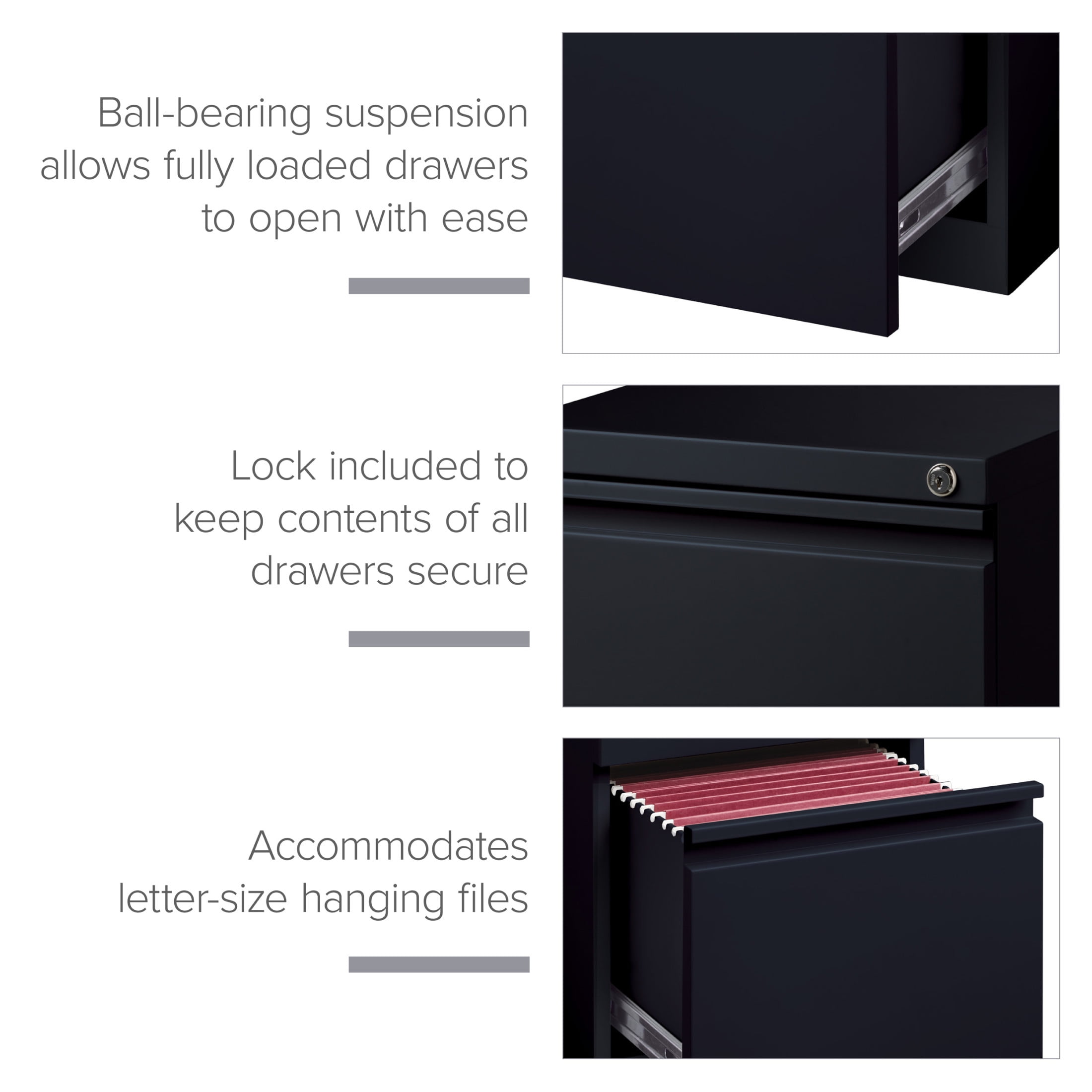 Hirsh Pro 20" Deep Mobile Pedestal File Cabinet 2 Drawer File-File, Letter Width, Black