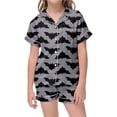 thumbnail image 4 of CAIVO Girls Halloween 2 Piece Pajama Sets Cute Pumpkin Bat Print Lapel Short Sleeve Button Down Shirt With Shorts Sleepwear For Kids Comfortable Casual Loungewear, 4 of 4