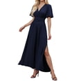 thumbnail image 1 of Vestido largo elegante de cuello en V y cintura alta para mujer: mangas plisadas, abertura lateral, fruncido, vestido de noche para bodas y fiestas., 1 of 5