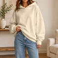thumbnail image 4 of Edvintorg Oversized Hoodies for Women Solid Color Long Sleeve Casual Pullover Top Hooded Sweatshirt Clothes for Women Khaki S-2XL, 4 of 9
