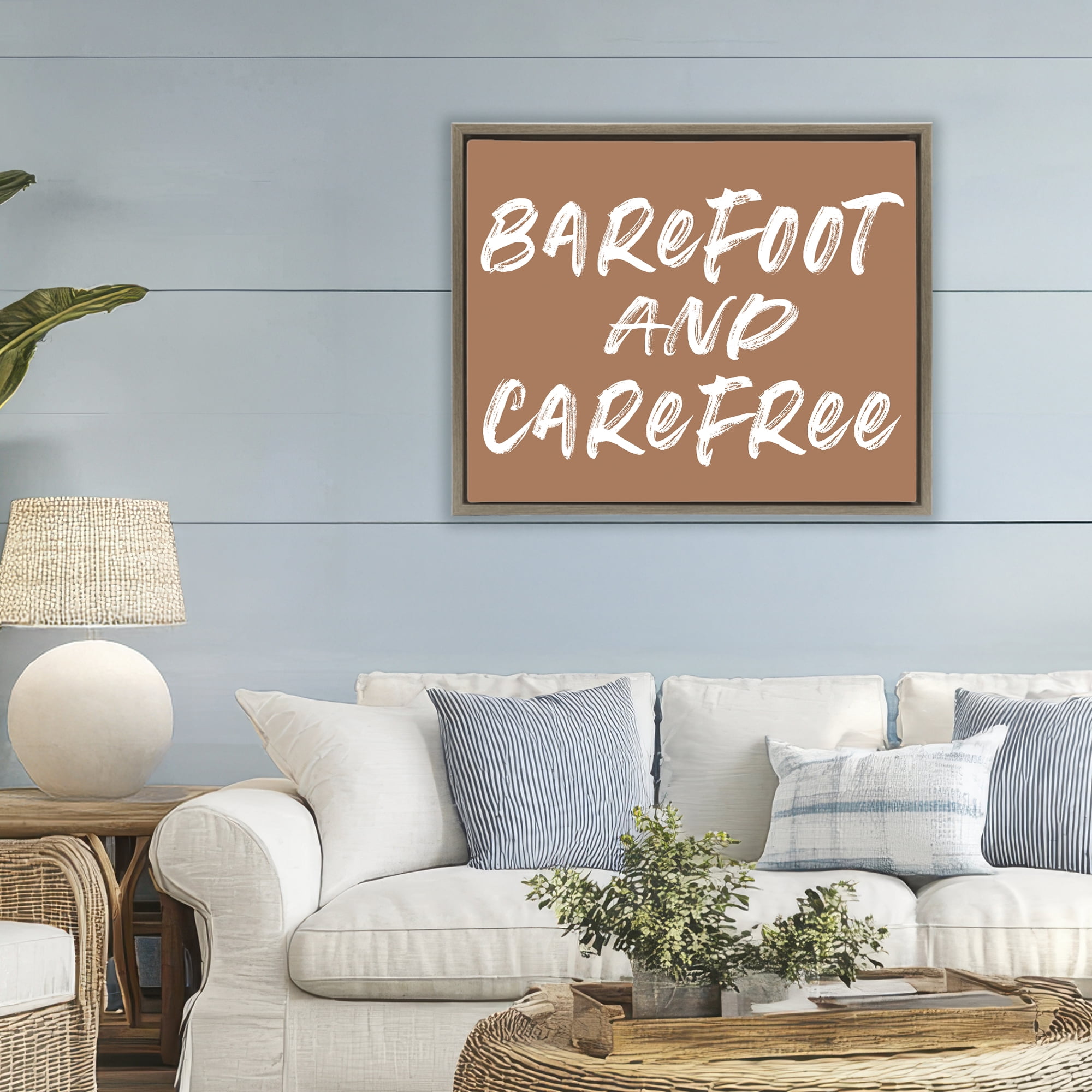 Barefoot & Carefree Brown Brown Framed Floater Canvas Wall Art, design by Lettered and Lined