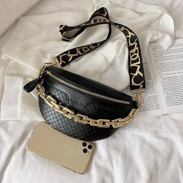 PIKADINGNIS Thick Chain Women's Fanny Pack Plaid leather Waist Bag Shoulder  Crossbody Chest Bags Luxury Designer Handbags Female Belt Bag