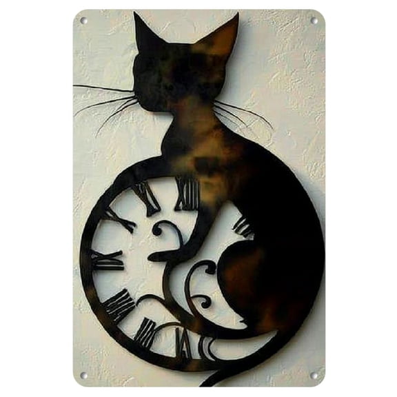 1pc Vintage Style Cat Silhouette Wall Art, Fashion Theme Iron Tin Sign, Frameless 8x12 inch Metal Poster for Home, Bar, Cafe Decor, Ideal Christmas Birthday Gift