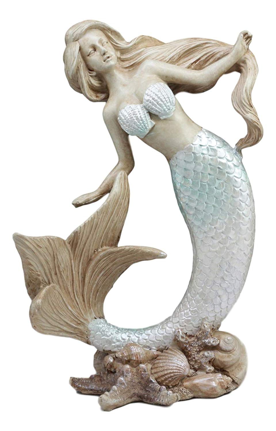 Art Nouveau Mermaid Sunbathing Figurine Beautiful Ocean Goddess Statue Decor 