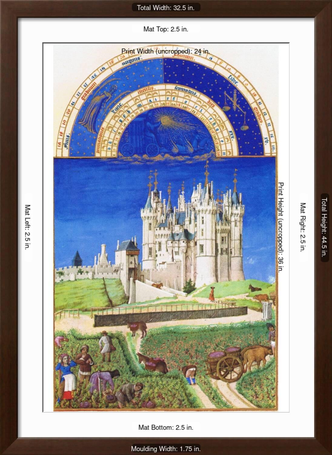 Art.com Le Tres Riches Heures Du Duc De Berry - September Art Print by Paul Herman & Jean Limbourg, Brown Frame Wall Art, 32" x 44"