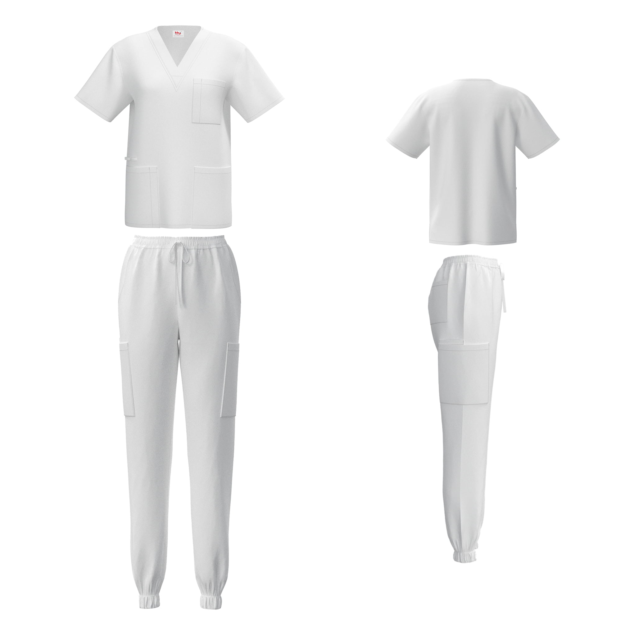 Unisex Uniform Set Jogger Scrub V-Neck Top Men Women Nursing