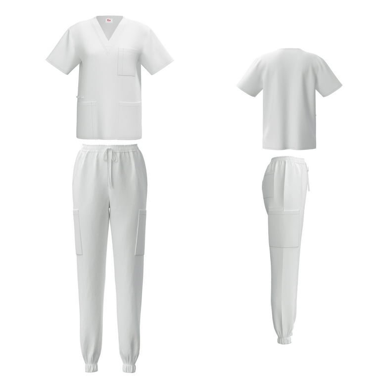 Unisex Uniform Set Jogger Scrub V-Neck Top Men Women Nursing Medical  Workwear