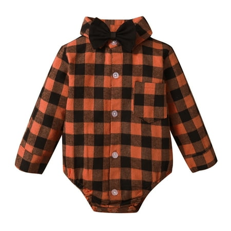 

OLLUISNEO Newborn Baby Boys Romper Christmas Romper Lattice Pocket Long Sleeve One-piece Jumpsuit 3-6 Months Orange