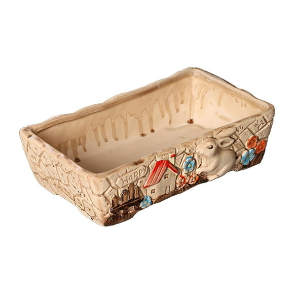 Flowerpots with Dish Ceramic, Meaty Flower Pot Ceramic Big Flower Pot Simple Large Caliber Thick Pottery Meaty Plants Plate Rabbit Flower Pot New Styles, Flower Pots