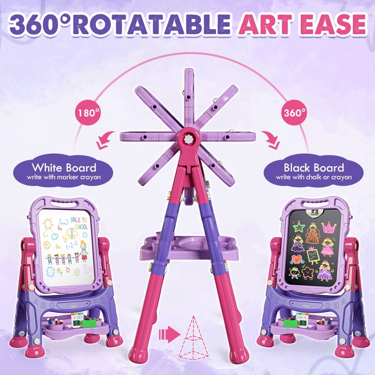 OROLIVING 4-in-1 Adjustable Rotating Art Easel, Purple with Accessories photo 6