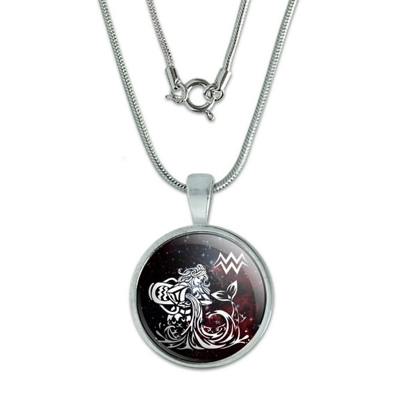 Aquarius Water-Bearer Zodiac Sign Horoscope in Space 0.75" Pendant with Sterling Silver Plated Chain