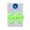 thumbnail image 2 of Glow In The Dark Alien Earrings, Blacklight Reactive Women Rave Festival Accessories, Sterling Silver Statement Jewelry, Cute Gift For Her, 2 of 5