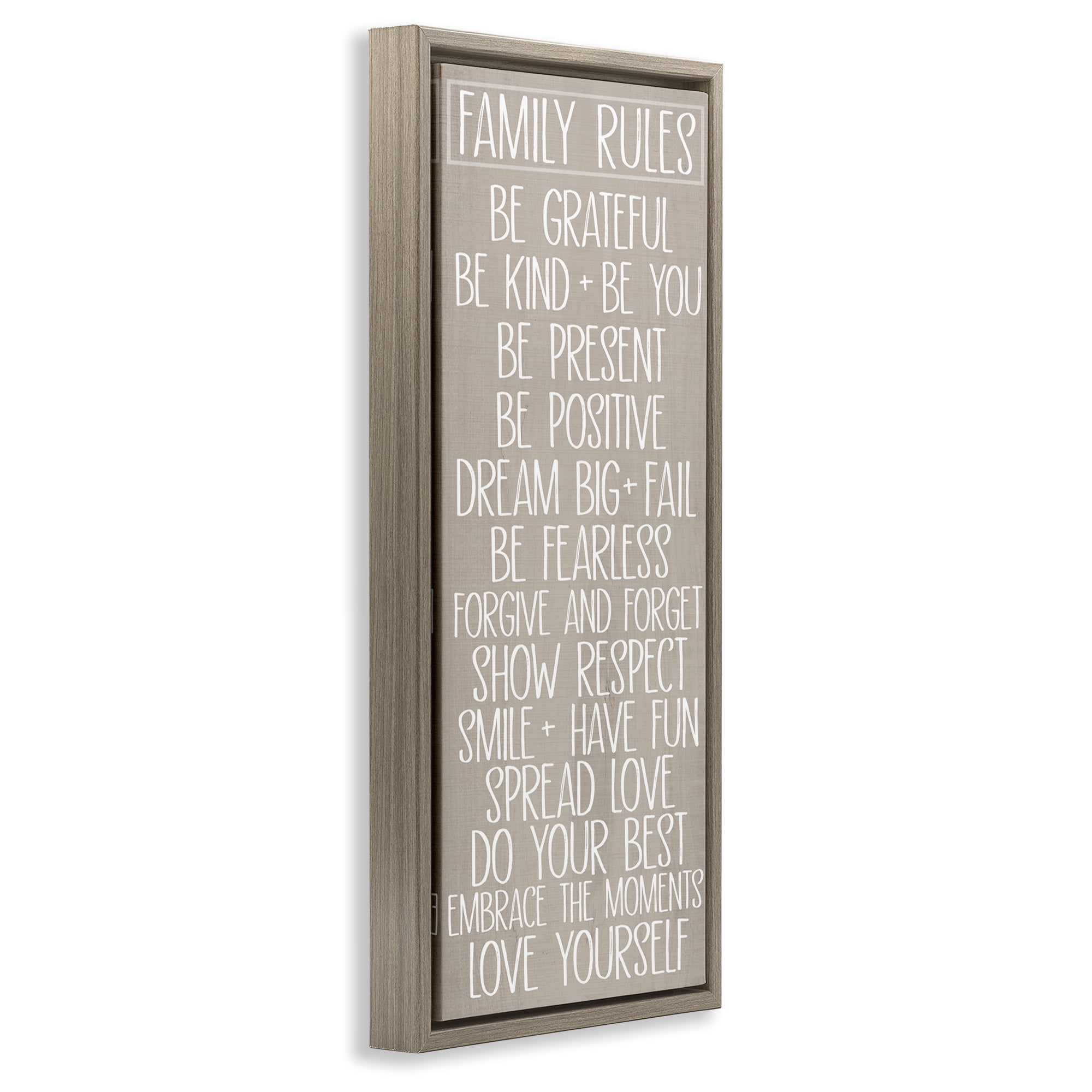 Stupell Industries Rustic Family Rules Typography Painting Brown Floater Framed Art Print Wall Art, 11 x 25