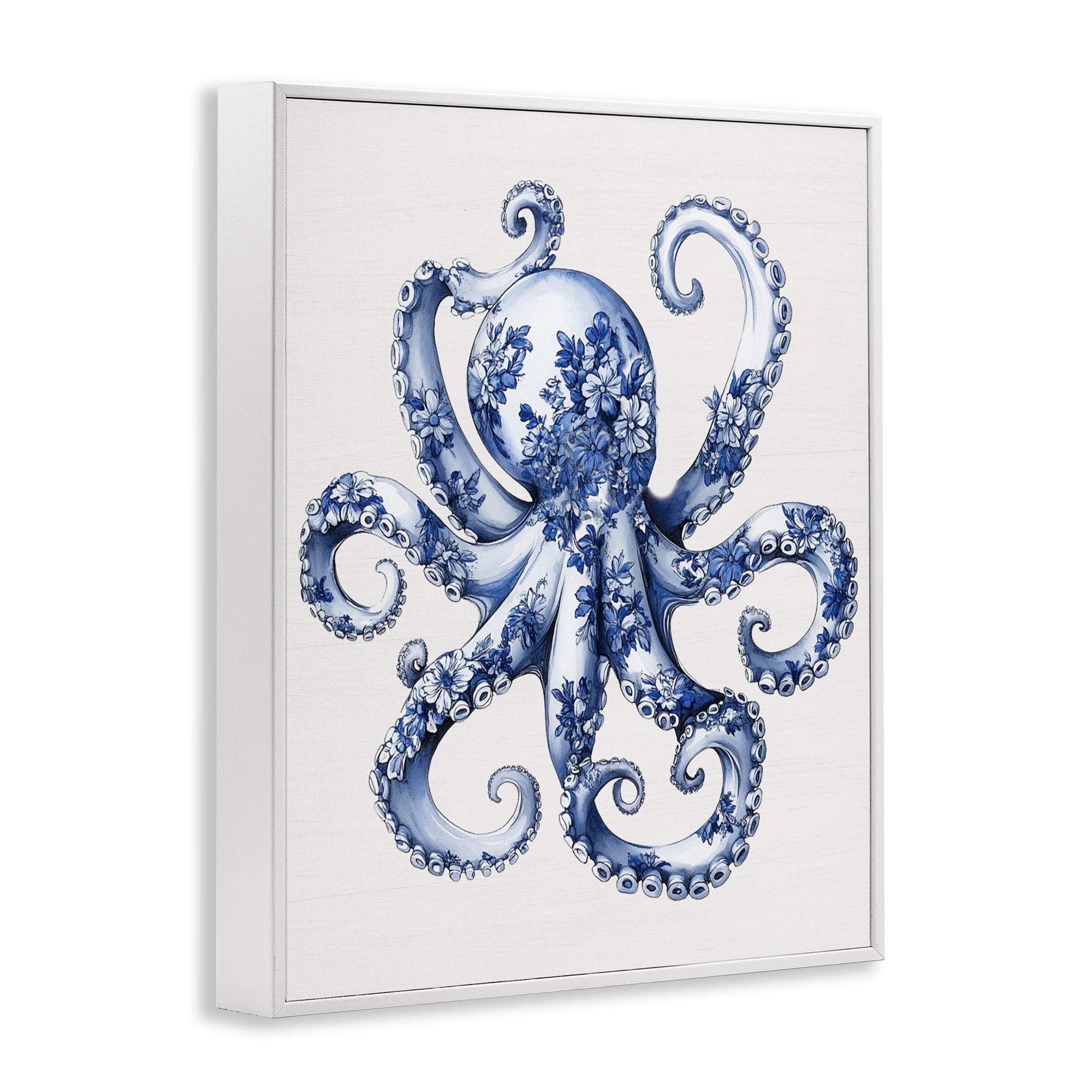 Funky Toile Octopus White Framed Giclee Art, design by Lettered and Lined