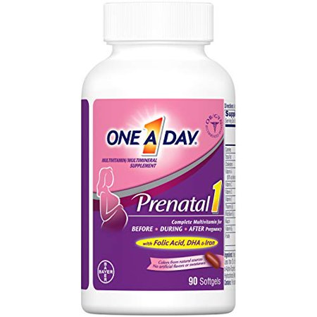 One A Day Women s Prenatal 1 Multivitamin  Supplement for Before  During  and Post Pregnancy  Including Vitamins A  C  D  E  B6  B12  and Omega-3 DHA  90 Count
