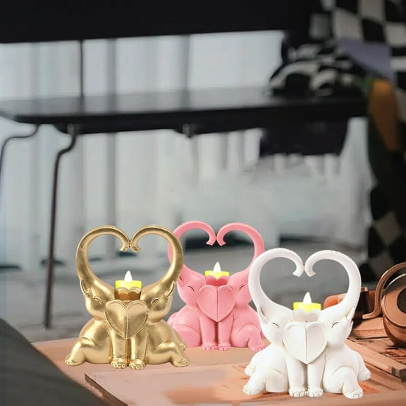 Kcavykas Home Decor Decorative Accents Resin Elephant Candle Holders Couple Figurines Romantic Animal Decor for Home Dining Room Ambiance or Gift Decoration Holiday Gift Ideas & Budget Picks