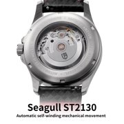 BERNY Men's Automatic Watch, Leather Strap Mechanical Watch with Date, Super Luminous, Sapphire Crystal, 10ATM Waterproof, Fashion Casual Wristwatch for Men (Red)