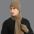 thumbnail image 4 of CSChome Hat Scarf Gloves Set Winter Hat Scarf Set - Unisex Striped Solid Color Thick Warm Elastic Non-Slip Cozy, 4 of 7