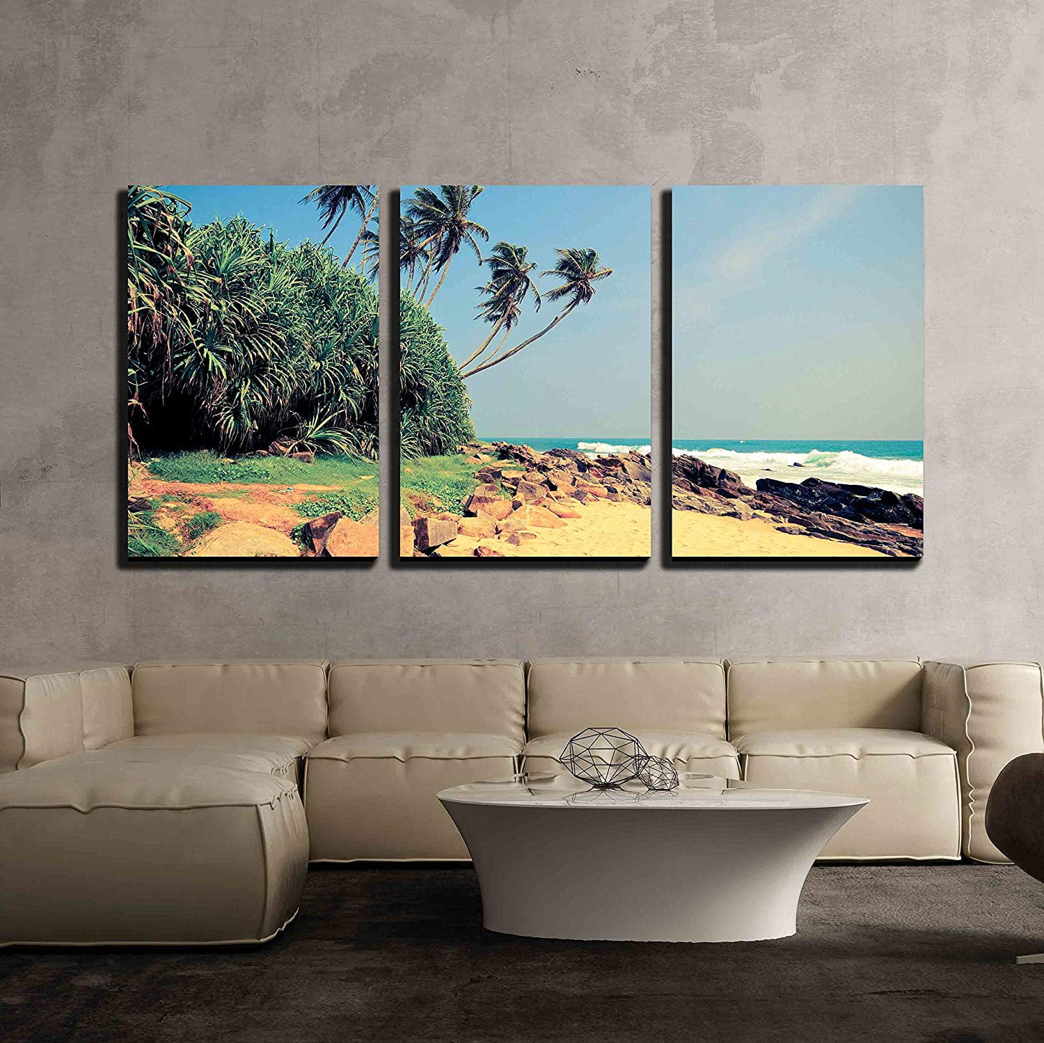 wall26 3 Piece Canvas Wall Art Tropical Beach with Palm in Sri