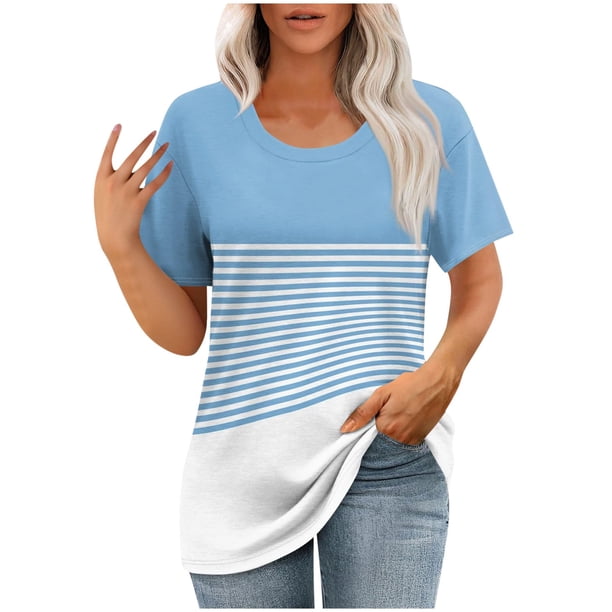 Camisetas de Manga Corta para Mujeres Moda Impresa Cuello Redondo Camiseta, Lentejuelas Detalle para Primavera Verano Casual Y Fiesta