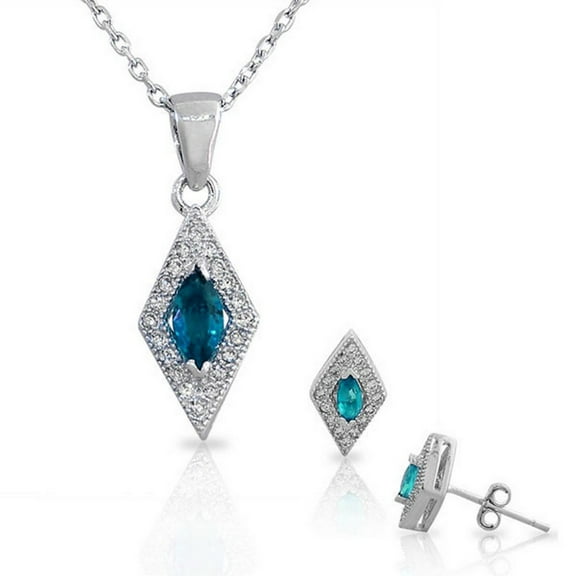 925 Sterling Silver Multicolor White CZ Diamond-Shaped Pendant Necklace Stud Earrings Set