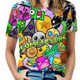 thumbnail image 1 of T-Shirt pour Femmes Geometry Dash Imprimé Graphique Tee Blouse Stylée Chemise Tendance Grand, 1 of 8