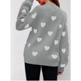 thumbnail image 6 of Women'S Fall Winter Mock Neck Long Sleeve Cute Heart Pattern Loose Knit Pullover Sweaters Gray M, 6 of 7