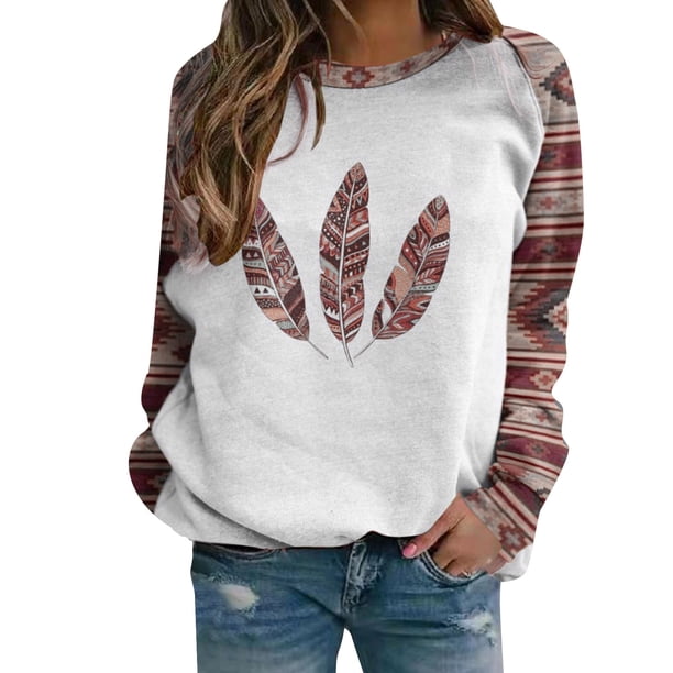 Moda mujer manga larga o-cuello impreso blusa casual sudadera tops Pompotops gfhjh18365