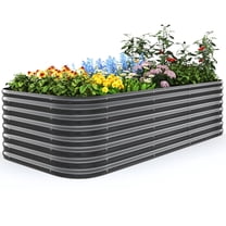 Quictent Galvanized Tall Raised Garden Bed Kit, 8x4x2 ft Oval Large Planting Box for Vegetables Outdoor, Double Strengthened by Vertical Bar and Crossbar with Liner