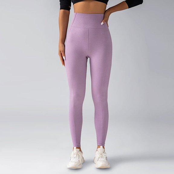 Maoxin Leggings for Women Seamless Knitted Breathable Solid Color Waist Peach Hip Yoga Pants For Running And Fitness Nine Cent Pants For Women Leggings for Women Tummy Control Pink M