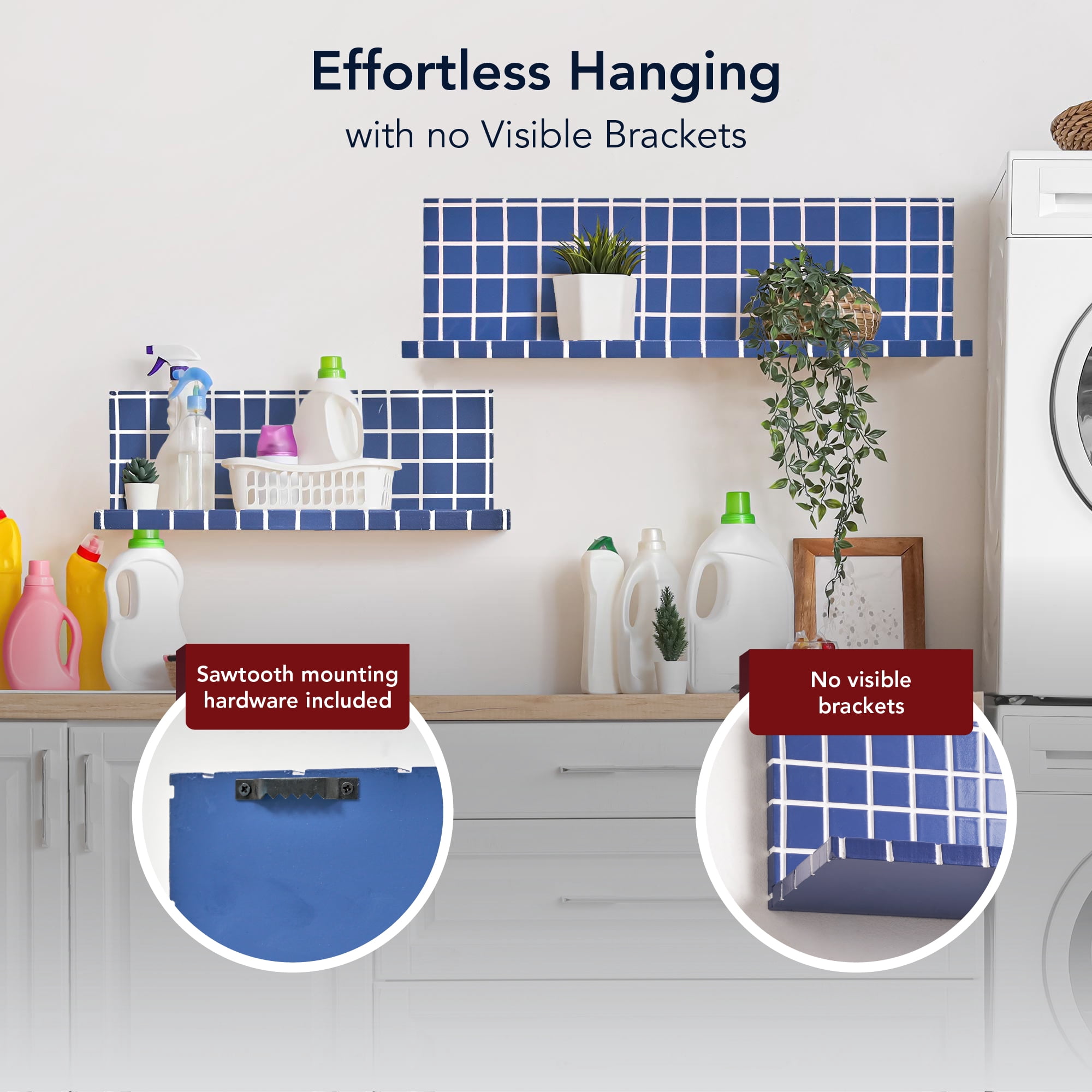 American Art Decor 2pc Stylish Retro Wavey Tile Floating Shelves for Wall & Storage - Blue