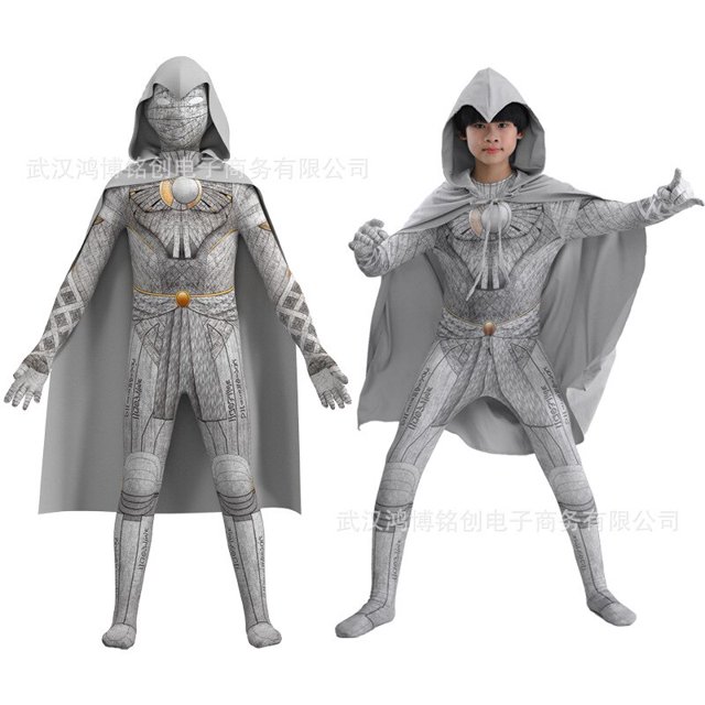 Caballero Luna mono superhéroe Cosplay capa Zentai Body Suit para niños fiesta de Halloween Propniños150cm Deng Xun unisex