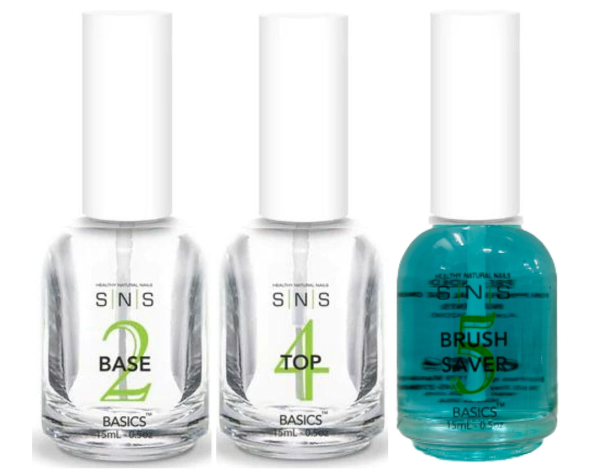 SNS Bases&Sealers - Basics 3 pcs Set - #2 Base Coat,#4 Top Coat, # 5 Brush Saver ( 0.5 each )