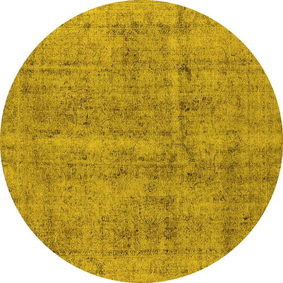 Ahgly Company Machine Washable Indoor Round Oriental Yellow Industrial Area Rugs, 5' Round