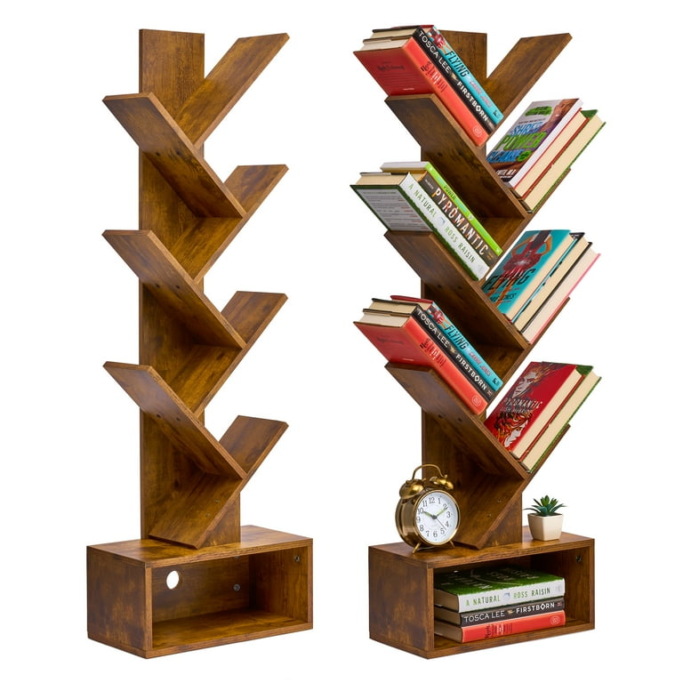 Sorbus Modern Tree Bookshelf – 7-Tier Zigzag Bookcase with Drawer