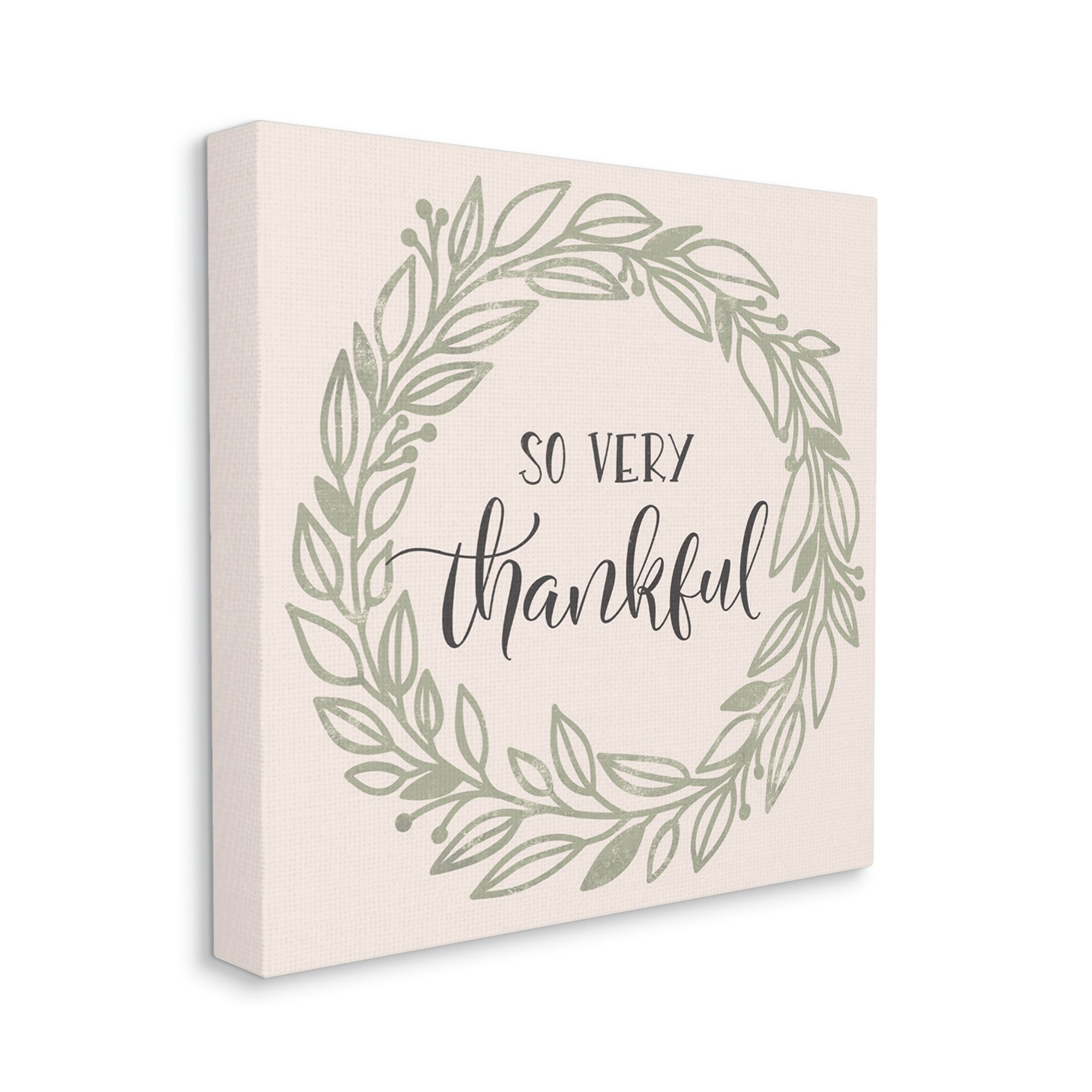 Stupell Industries So Very Thankful Casual Leaf Outline Wreath Graphic Art Gallery Wrapped Canvas Print Wall Art, Design by Jennifer Wambach
