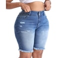thumbnail image 4 of Gocolloa Women's Plus Size High Waisted Stretchy Jean Shorts 10" Inseam Raw Hem Denim Bermuda Shorts Royal Blue 16W, 4 of 6