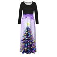 thumbnail image 4 of Robes pour Femmes 2022 Noël Col Rond Manches Longues Patchwork Imprimé Robe Longue Ligne A Robe Maxi Automne Dames, 4 of 6