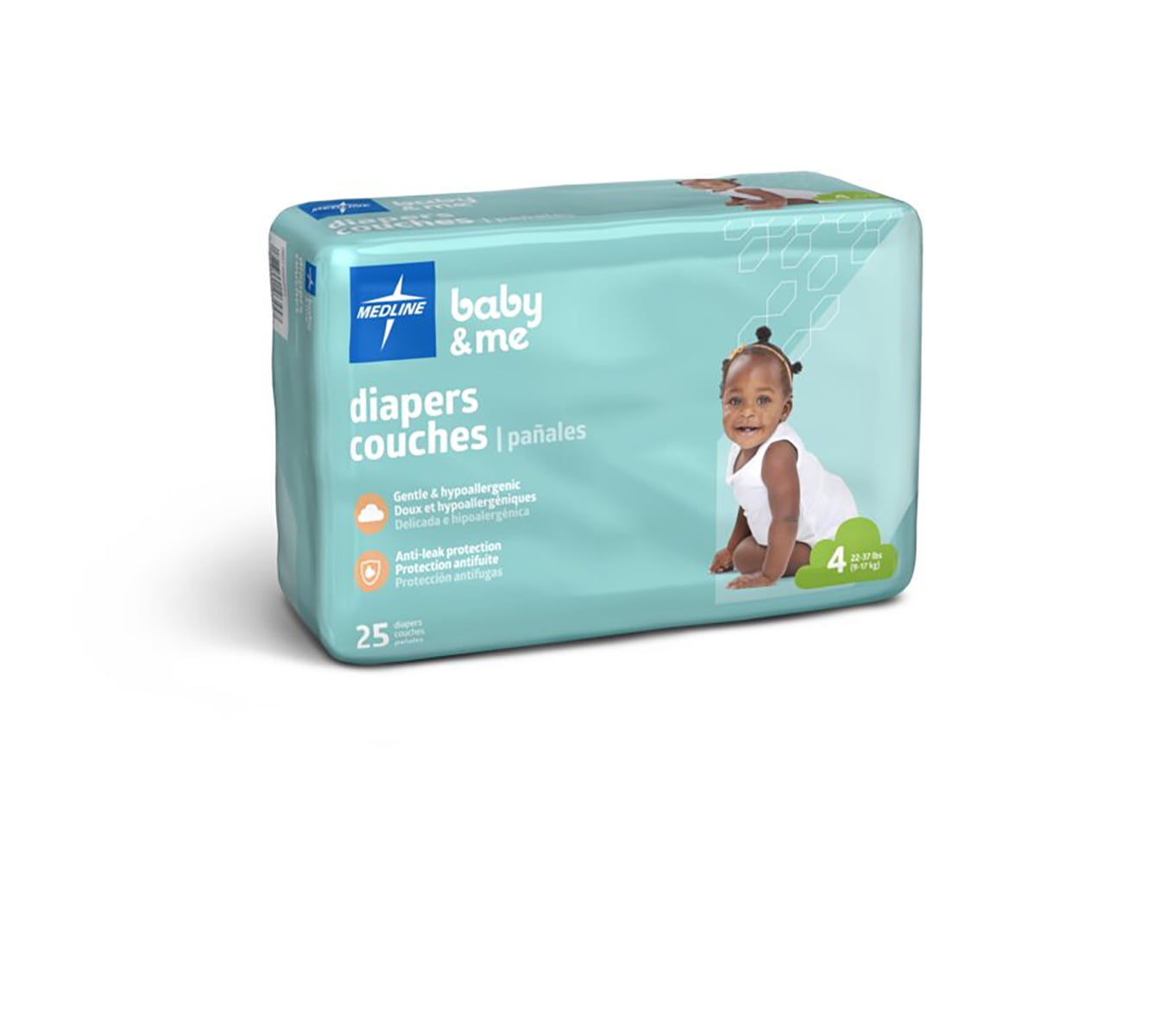 Medline Disposable Baby Diapers, Size 4 (22-37 LBS), Case of 200