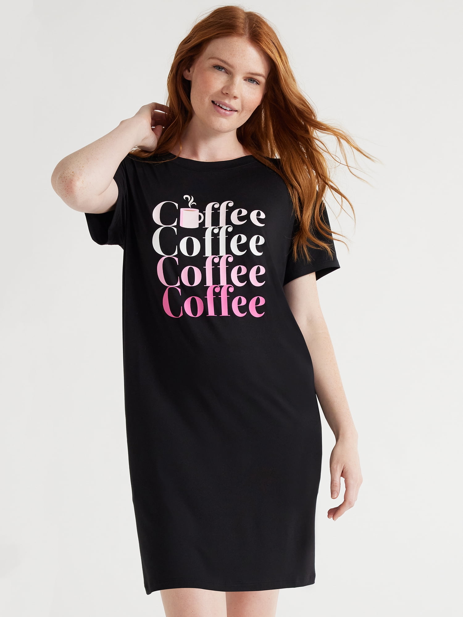 Joyspun Women’s Short Sleeve Sleep Shirt, Sizes S/M to 2X/3X
