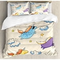 thumbnail image 3 of Unicorn Twin Size Duvet Cover Set, Pastel Colored Illustration of Several Flying Pony Baby Unicorns in the Air Artwork, Decorative 2 Piece Bedding Set with 1 Pillow Sham, Multi, by Ambesonne, 3 of 3