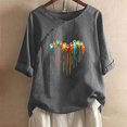 thumbnail image 2 of Blusas de Manga Corta para las Mujeres Impresas Cuello Redondo Camiseta Casual, Blusa de Algodón de Imitación para las Mujeres, 2 of 4
