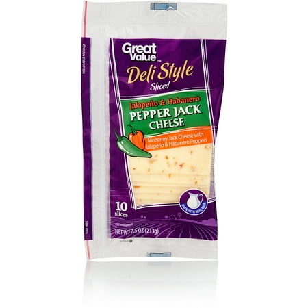 Great Value Deli Style Sliced Pepper Jack Cheese, 10 count, 7.5 oz