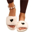 thumbnail image 2 of IEMIEMIEM Womens Fuzzy Open Toe Slippers Soft Comfy Memory Foam Heart Print Slip On Indoor House Bedroom Slides Slippers White 10 Wide, 2 of 8