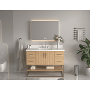 Benton Collection 48 Light Oak Bathroom Vanity with White Quartz Top