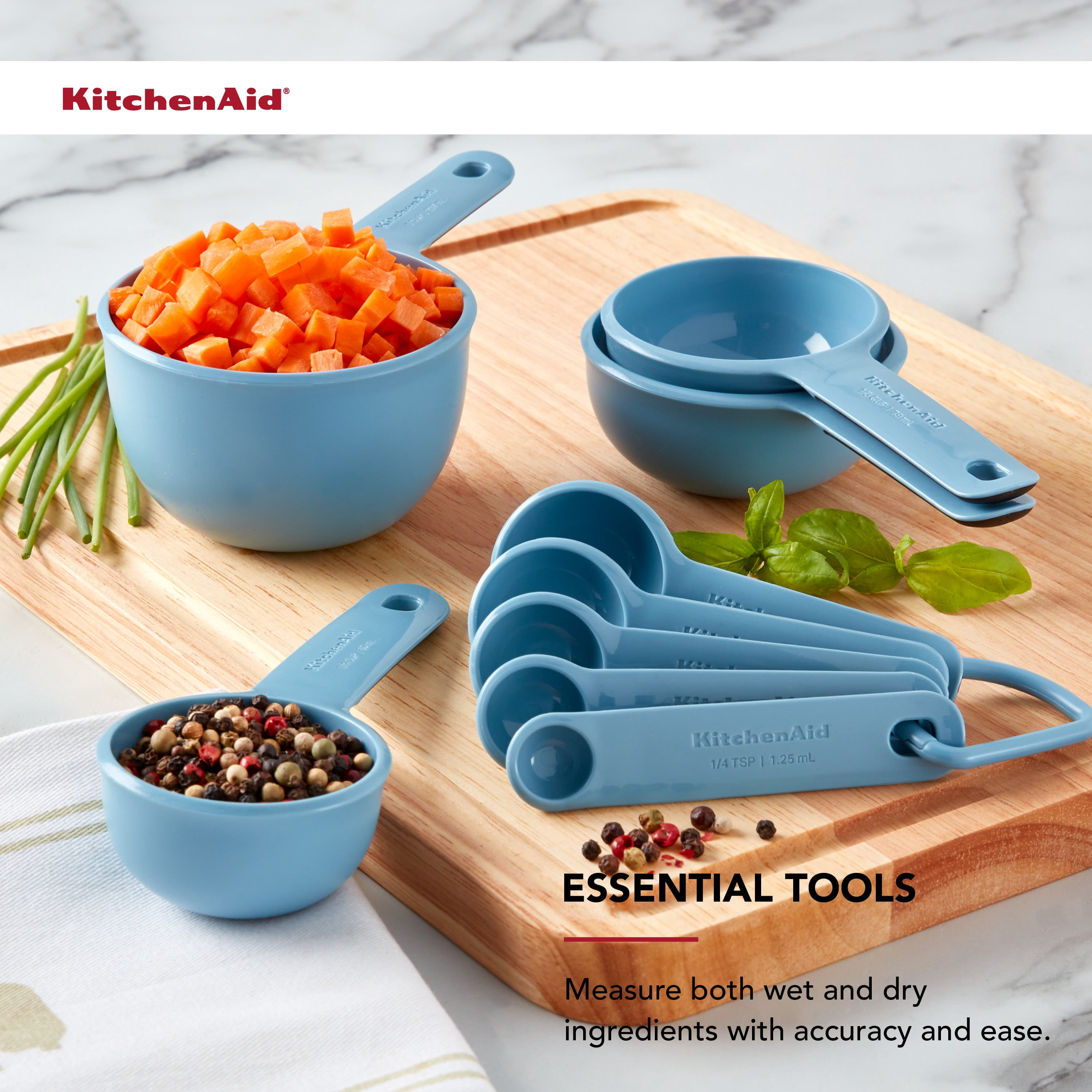 Kitchenaid Universal Measure Cups and Spoons Kitchen Utensil Set in Blue Velvet