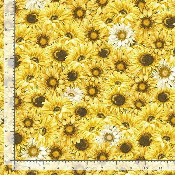 Timeless Treasures Packed Sunflowers and Dasis 100% Cotton Fabric sold by the yard