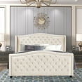 thumbnail image 2 of Nathaniel Home Jennifer King Beds, Velvet Upholstered Tufted Bed, Platform Bed Frame with Diamond, Low Profile Platform Beds Strong Wooden Slats White, 2 of 9